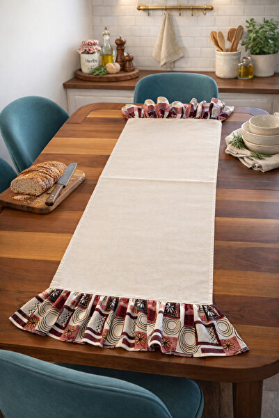 MEKİK BUTİK Ruffled Runner - Raw Linen Stylish Runner - 40X130