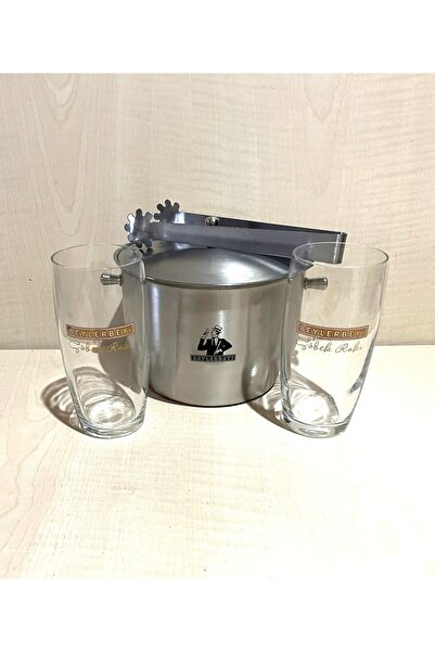 SANAT TACİRİ 2 ADET BEYLER BEYİ RAKI BARDAĞI 1 ADET ÇELİK BUZ KOVASI MAŞALI K...