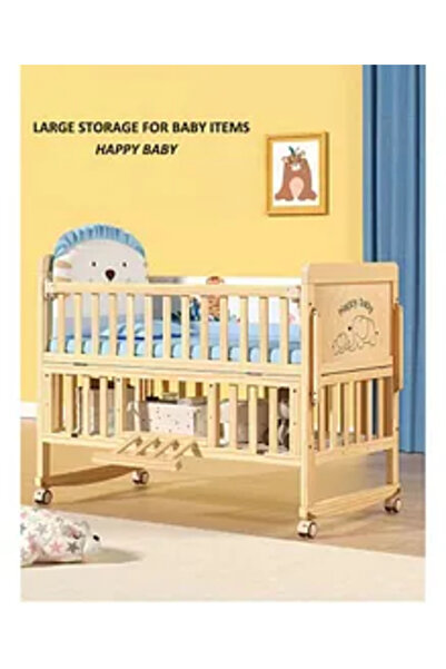 Fun Moment Wooden Baby Bed with Wardrobe (120 x 60 cm) - Natural