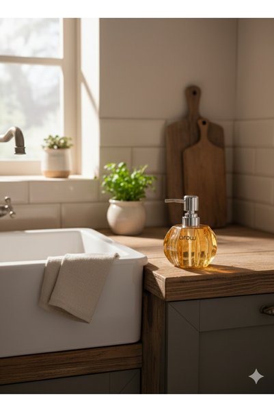 zaTen Pazar Clear Glass Liquid Soap Dispenser - Crystal Cut Bathroom Accessory - Silver Luxury Soap Dispenser