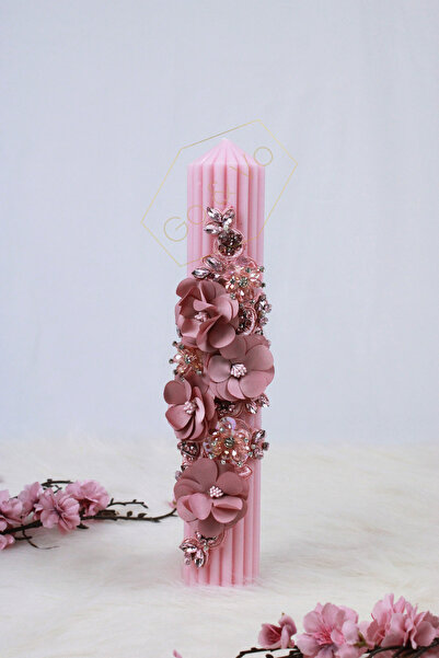 GoVo Kids Lumanare canelata botez, Detalii Florale, 35x6 cm