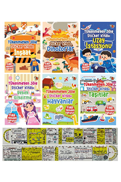 Timaş Çocuk Tükenmeyen Jöle Sticker Kitapları 6'lı Set + Özel Cetvel