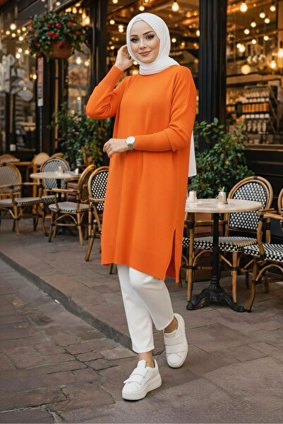 MEİLİN Orange Crew Neck Mercerized Casual Knitwear Tunic