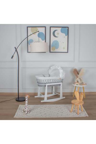 My Baby Gray rattan Moses basket bed with off-white pomegranate grain fabric ...