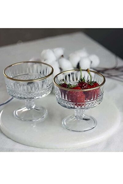 Pasabache Pasabahce 2-Piece Elysia Golden Touch Ice Cream Bowl, 250 ml Clear