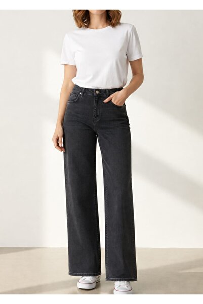 Butik Şans Women's High Waist Pocket Detailed Palazzo Denim Trousers
