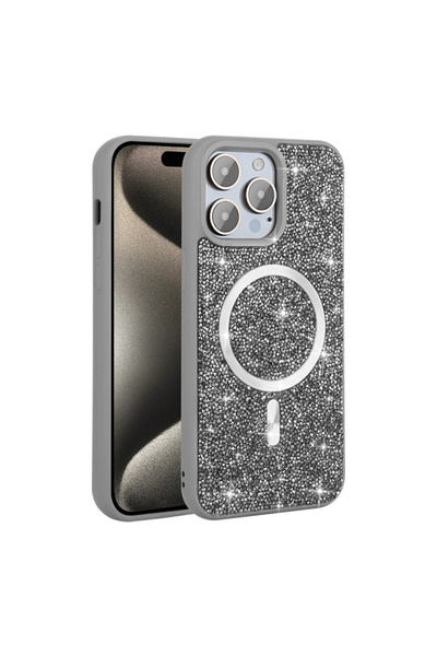 Paladyum Case غطاء موزاييك رمادي اللون بتصميم ماسي متوافق مع هاتف iPhone 14 P...