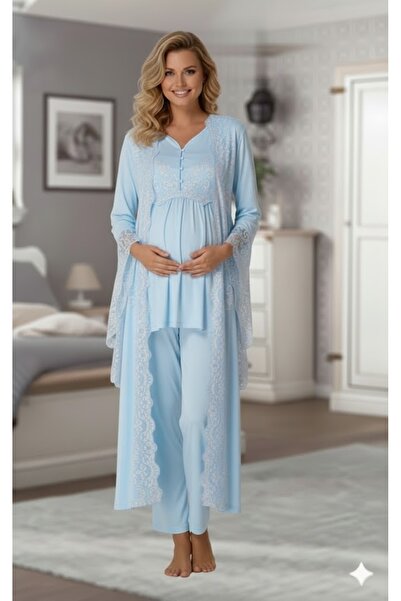 Pelin Women's Lace Special Design Maternity Pajama Jewelry Set