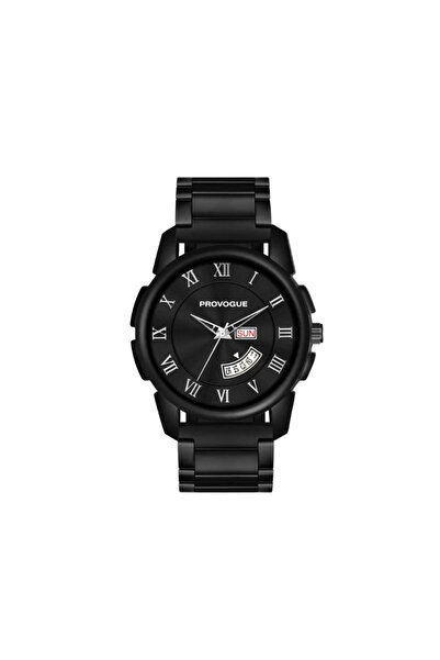 PROVOGUE Men's Quartz Round Stainless Steel Day And Date Display Black Color-...