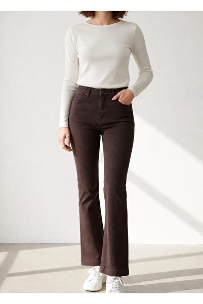 Butik Şans Women's High Waist Half Spanish Flare Denim Trousers