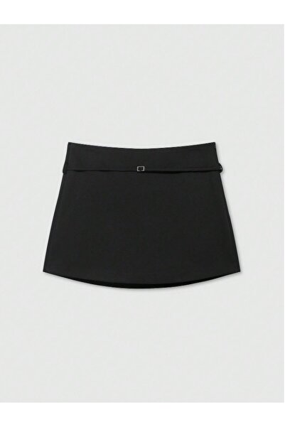 Arfami Women's Solid Color Zippered Waist Belted Shorts Skirt