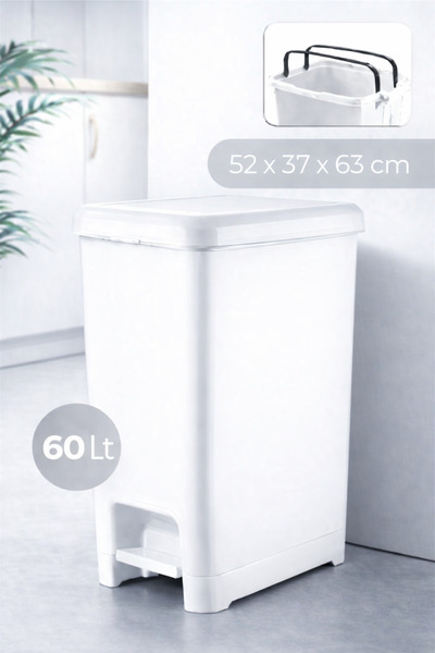 Mutfak Köşesi Vastbin 60L Pedallı Beyaz Banyo-Mutfak Çöp Kovası, Kapaklı Slim...