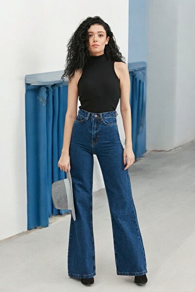 Livik Aysuu Младо момиче Тъмносини дънки с висока талия, еластан, без подплат...