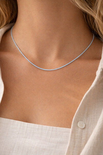 Handmade Ultra İnce Pastel Mavi Kum Boncuk Kolye - Minimalist Seri