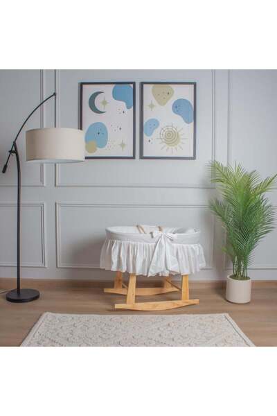 My Baby A straw Moses basket bed with an off-white cotton fabric cover featur...
