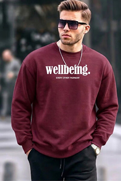 COMBİNE MİCHAİL Ανδρικό φούτερ με στάμπα Wellbeing σε μπορντό χρώμα
