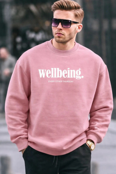 COMBİNE MİCHAİL Ανδρικό φούτερ με στάμπα Wellbeing σε ροζ χρώμα