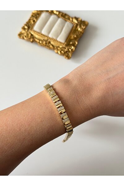 Charmist Çelik gold taş çubuk sıra plaka bileklik