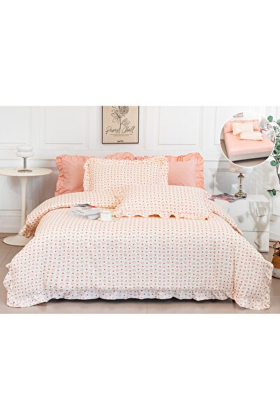 Truva Grup Fine Cotton Bed Linen with Ruffles - 6 Pieces, Fitted Sheet, 180x2...
