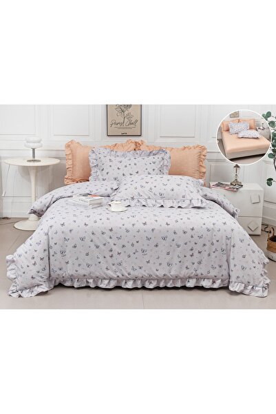 Truva Grup Fine Cotton Bed Linen with Ruffles - 6 Pieces, Fitted Sheet, 180x2...