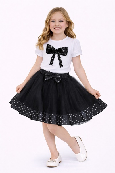 Nacar 23 Nisan 29 Ekim Gösteri Kıyafeti Kız Çocuk Payetli Fiyonk Detaylı Siya...