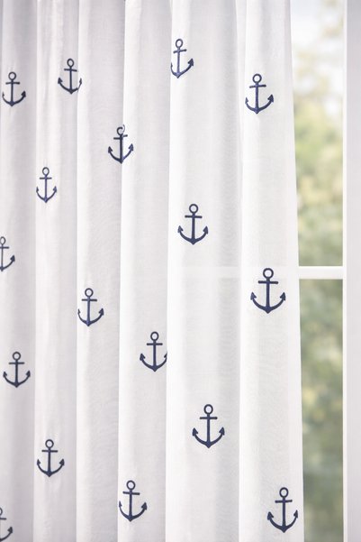 Perdenin Adresi Anchor Patterned Tulle Curtain 1/2.5 Regular Pleat Cornice Compatible Children's Room Modern Decorative Tulle