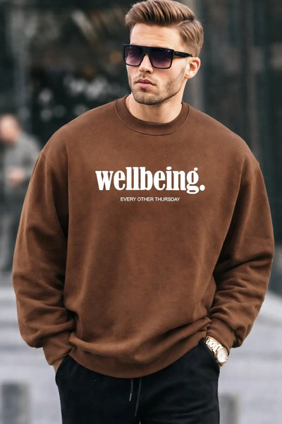 COMBİNE MİCHAİL Men's Wellbeing Printed Brown Sweatshirt