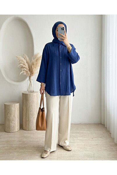 Modamorfo Stripe Pattern Oval Cut Crinkle Shirt -Laci