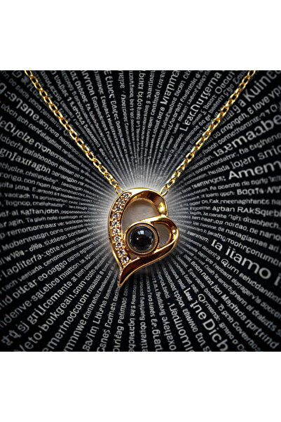 Sedoriam 100 Dilde Seni Seviyorum Projeksiyon Taşlı Kalp Kadın Kolyesi – Gold...