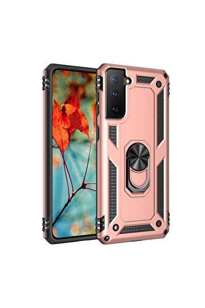 eco port جراب سامسونج جالاكسي S21 غطاء سيليكون صوفيا مع حلقة - وردي