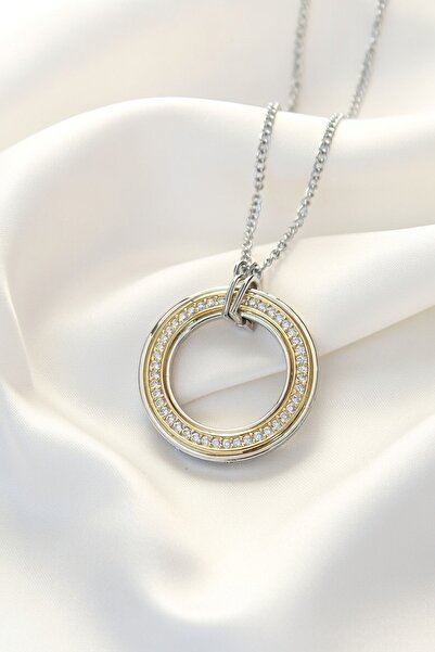 Jadem Gold قلادة من الفولاذ 316L مرصعة بحجر الزركون بلونين