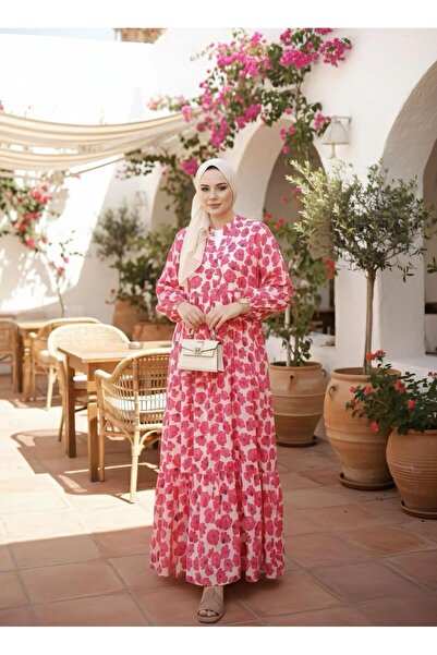 MEİLİN Fuchsia Half Button Skirt Layered Dress