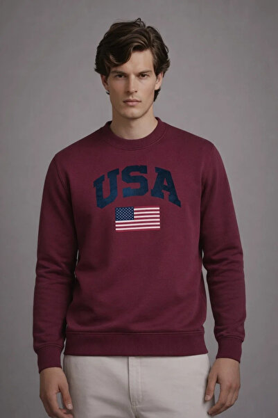 COMBİNE MİCHAİL Ανδρικό φούτερ με στάμπα America σε χρώμα μπορντό