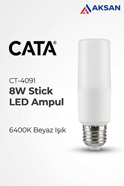 Cata CT-4091 8W LED Stick Tüp Ampul E27 Kalın Duy 6400K Beyaz Işık 800 lm (Da...