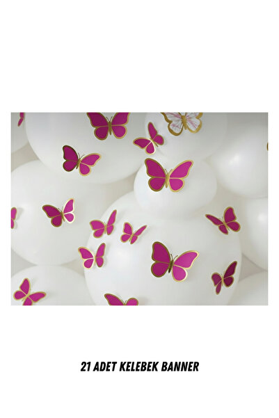 HAPPYLOOPPARTY ملصق فراشة ذهبي وردي فوشيا 3D مكون من 21 قطعة لتزيين الكيك وحف...