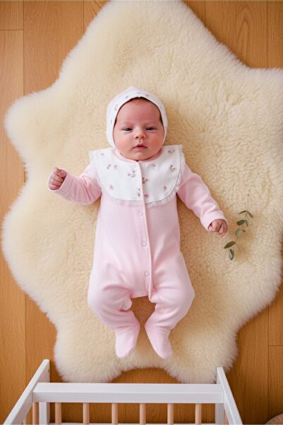 COLORFULLCLİPS Cotton Pink Baby Girl Jumpsuit Hat Set