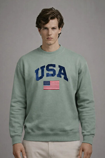 COMBİNE MİCHAİL Ανδρικό φούτερ με στάμπα America, χαλαρή εφαρμογή