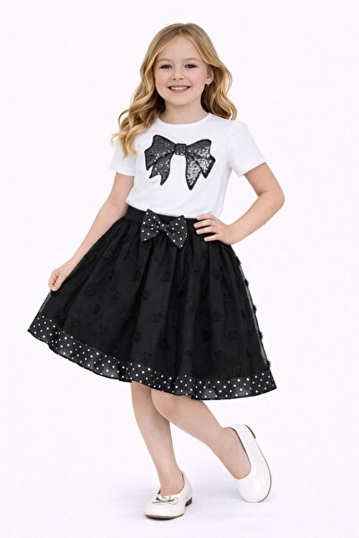 Nacar 23 Nisan 29 Ekim Gösteri Kıyafeti Kız Çocuk Payetli Fiyonk Detaylı Siya...