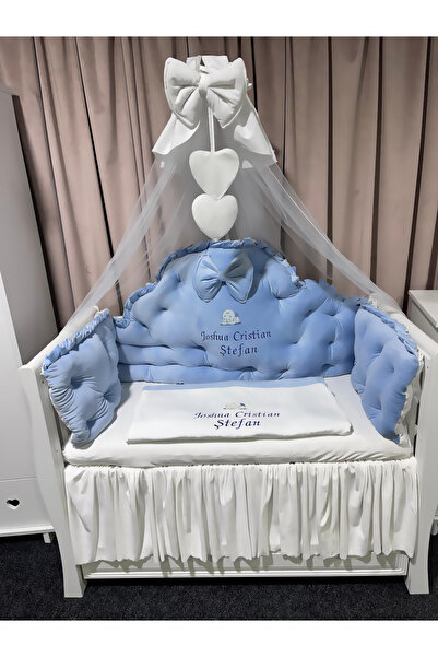 PeppiBambini Personalized 7-piece cot bedding REGAL Velvet Blue -