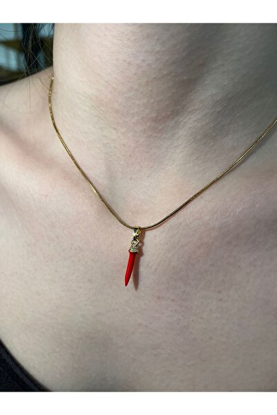 uyguntakıaksesuar قلادة على شكل فلفل أحمر مع سلسلة ذهبية اللون - قلادة نسائية...