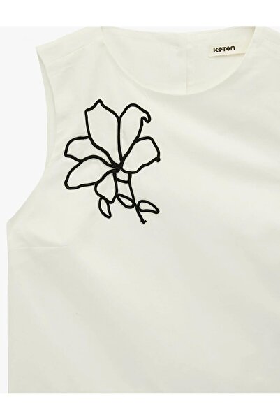 Koton Women's Linen Blended Crew Neck Sleeveless Floral Crop Blouse 6Sak30022Uw