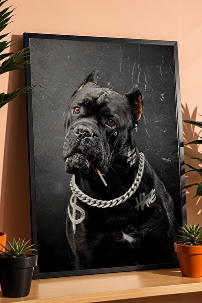 Saturn Tablou înrămat cu câine Cane Corso gangster, cu tatuaj și lanț, decor ...