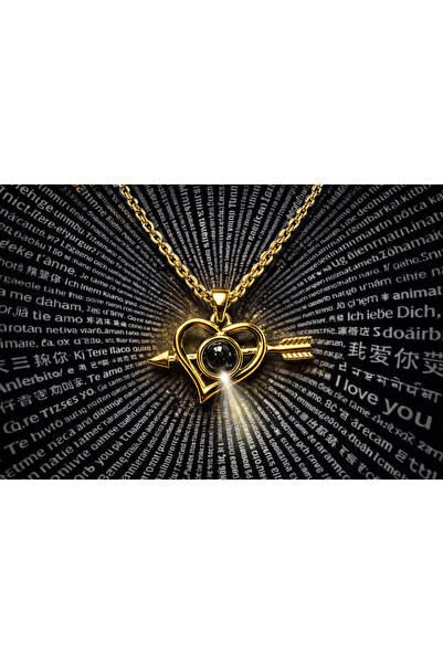 Sedoriam 100 Dilde Seni Seviyorum Projeksiyon Kalp Ok Kadın Kolyesi – Gold Re...