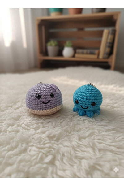 MK hobievimm Amigurumi Ahtapot ve Eti Puf Anahtarlık