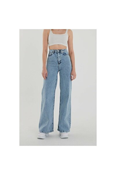 ByCukurovaFrango Γυναικεία Ψηλόμεση Μπλε Snow Wash Lycra Loose Jeans Acid Was...