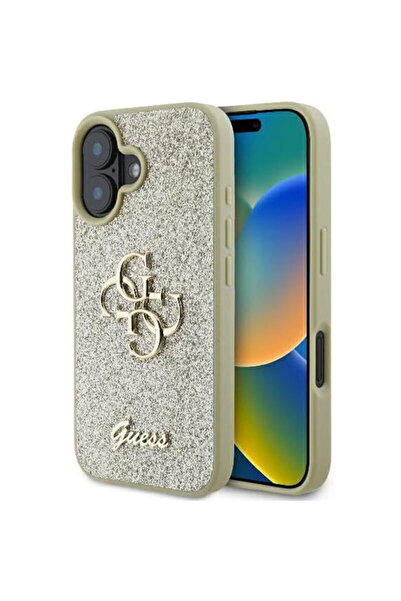 Guess Carcasă mare 4G cu sclipici fix pentru iPhone 16 Plus - Auriu