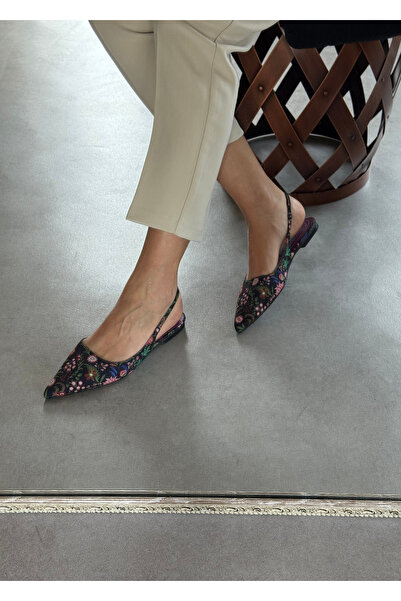 trendyhit Flower Etnik Çiçek Desenli Kumaş Kadın Sandalet