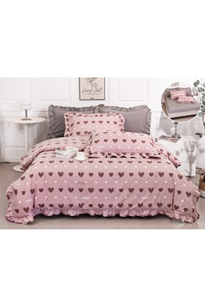 Truva Grup Fine Cotton Bed Linen with Ruffles - 6 Pieces, Fitted Sheet, 180x2...