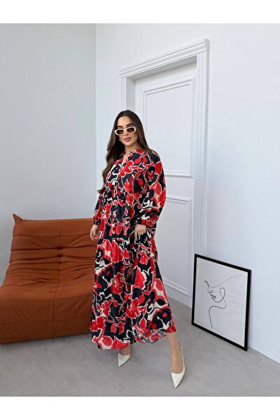 PREMİER VİE Tesettür viskon elbise – desenli, rahat kalıp, günlük kullanım