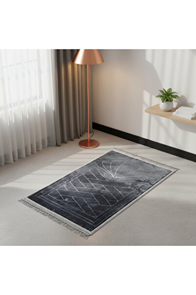 Goat-x Velvet prayer rug with a geometric mihrab pattern – dark gray color